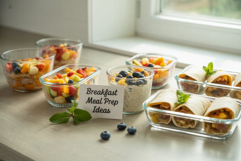 make featured image for my blog which title is Breakfast Meal Prep Ideas