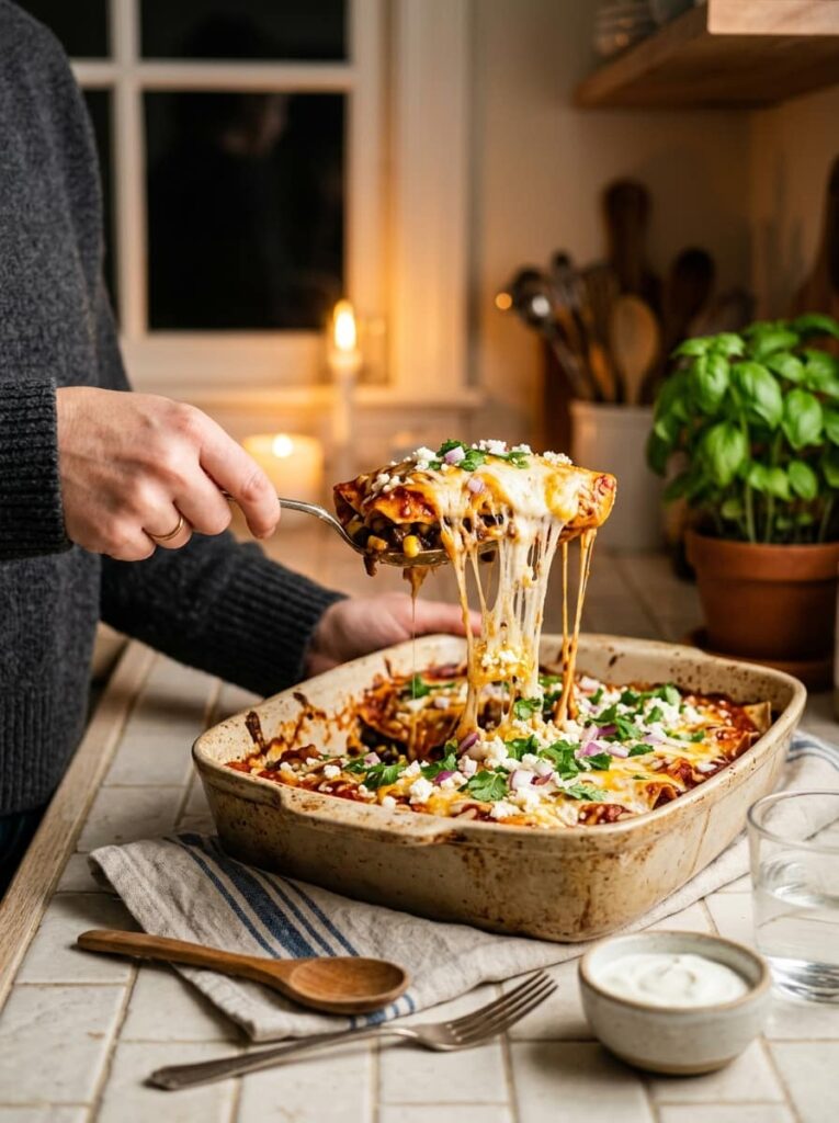 Cheesy Bean and Green Chili Enchiladas