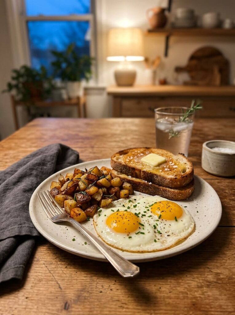 breakfast for dinner plate with eggs