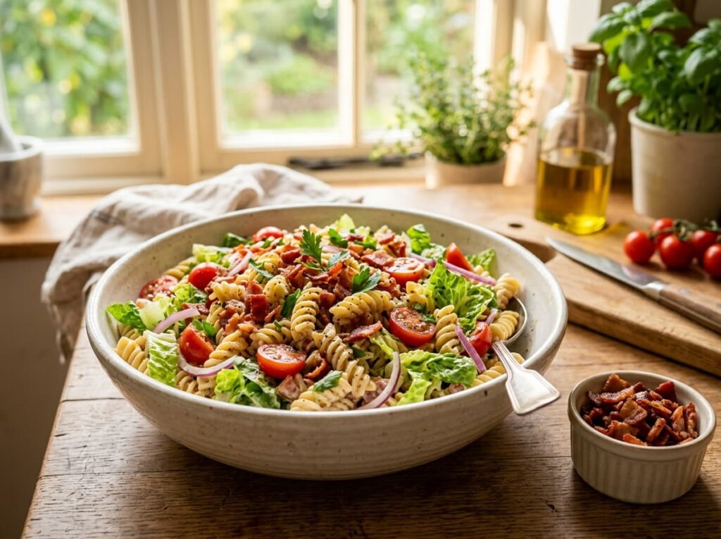 BLT Pasta Salad With Bacon, Lettuce, and Tomato