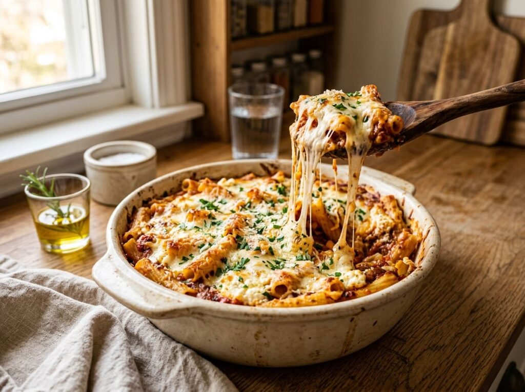 Classic Baked Ziti With Three Cheeses