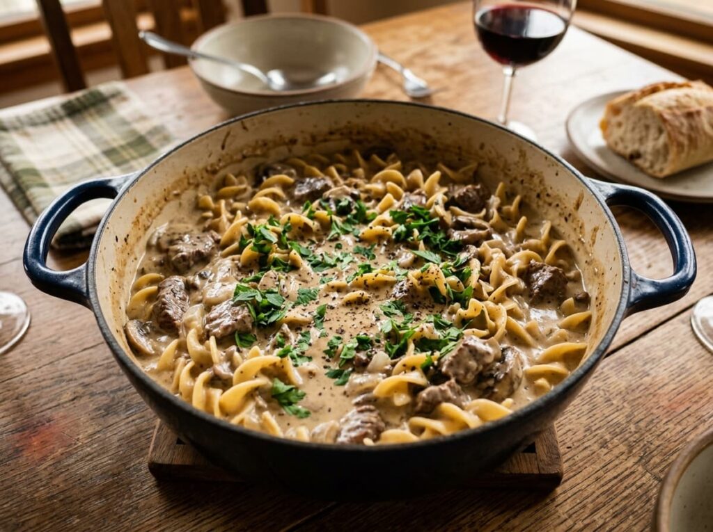 One Pot Beef Stroganoff