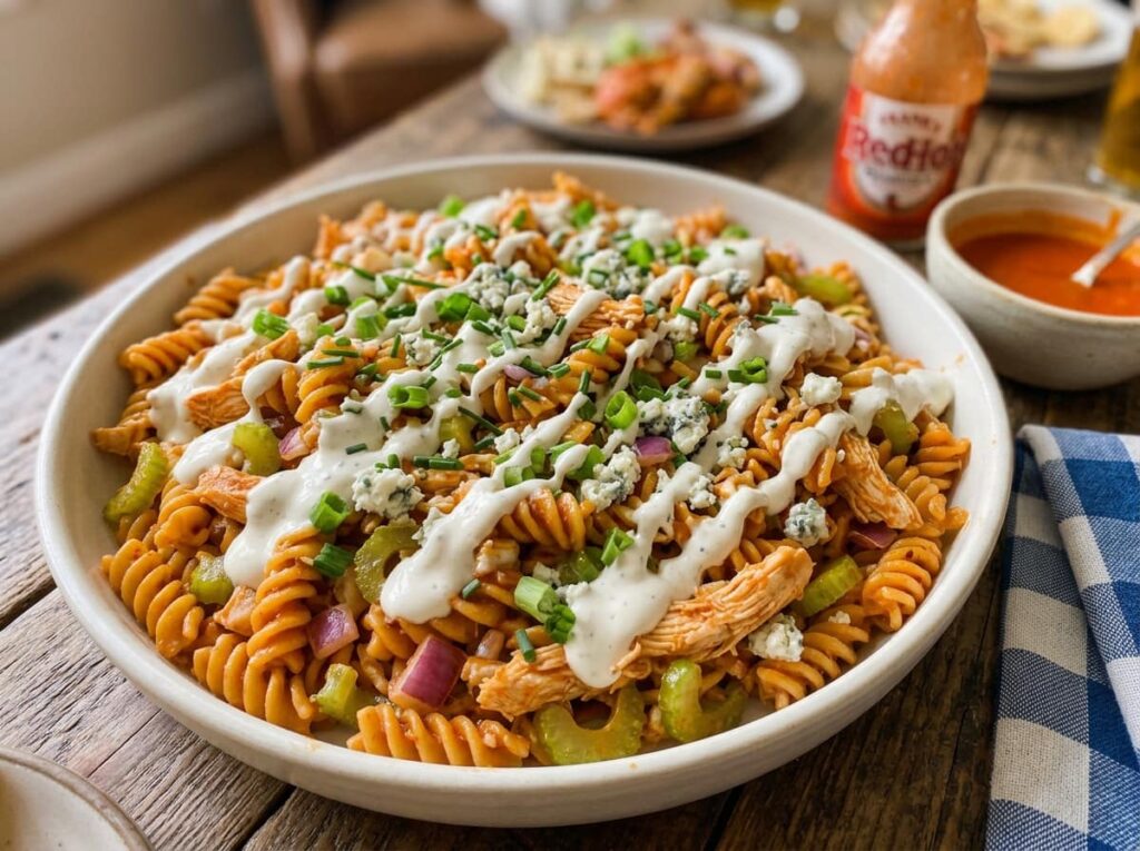 Buffalo Chicken Pasta Salad With Cool Ranch Drizzle