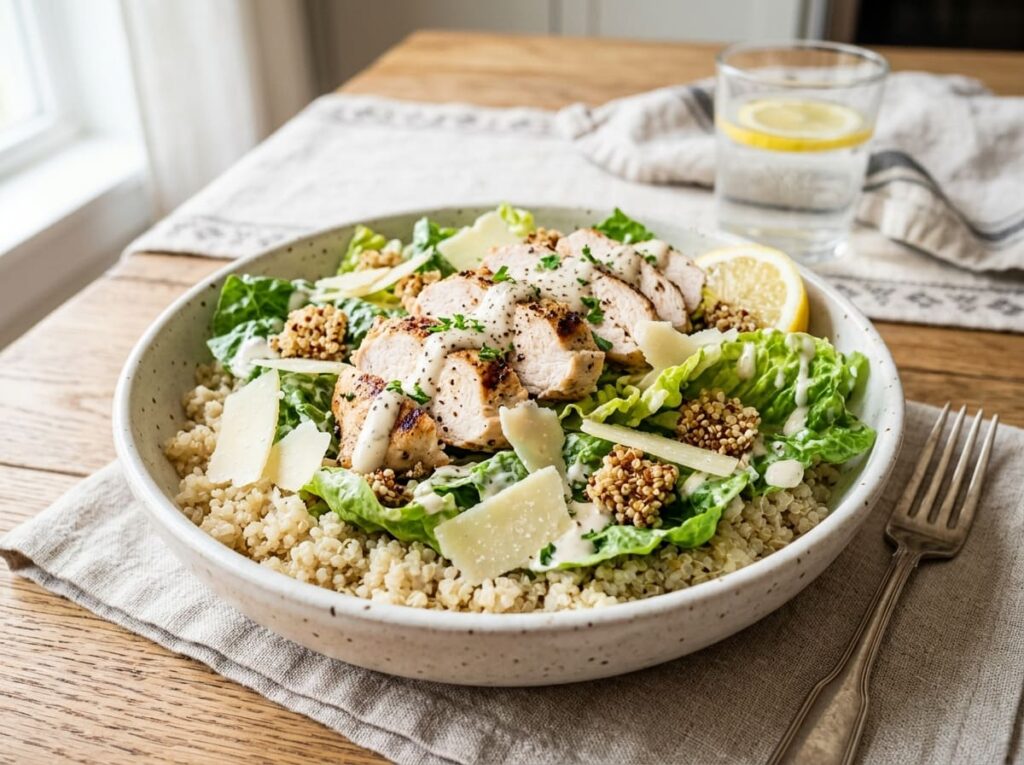 Chicken Caesar Salad Built on Quinoa