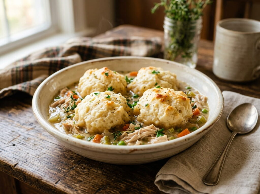 A Crockpot Chicken and Dumplings Dinner Using Canned Biscuits Instead of Homemade Dough