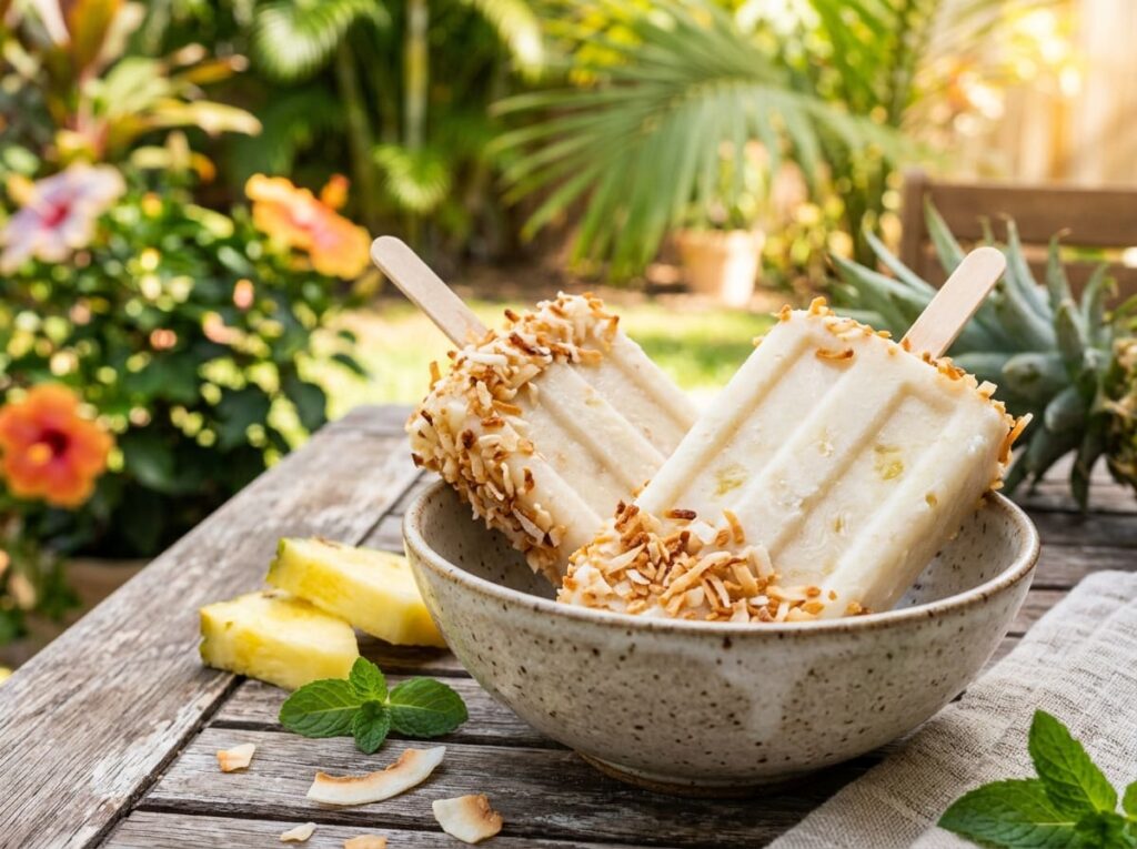 Tropical Coconut Pineapple Popsicles With Toasted Coconut