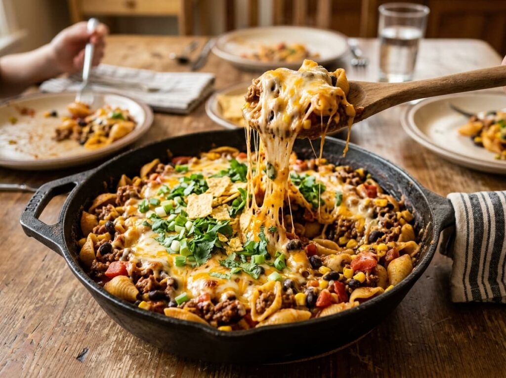 One Skillet Cheesy Taco Pasta