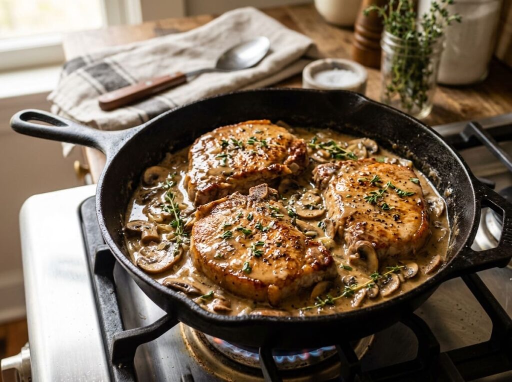 Skillet Pork Chops With Creamy Mushroom Sauce
