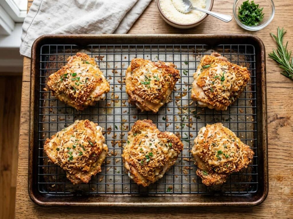 Crispy Parmesan Baked Chicken Thighs