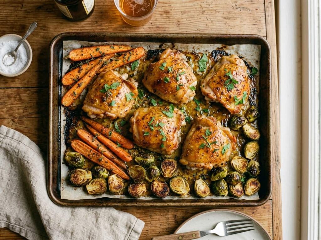 A Honey Mustard Sheet Pan Chicken That Glazes Itself While It Roasts