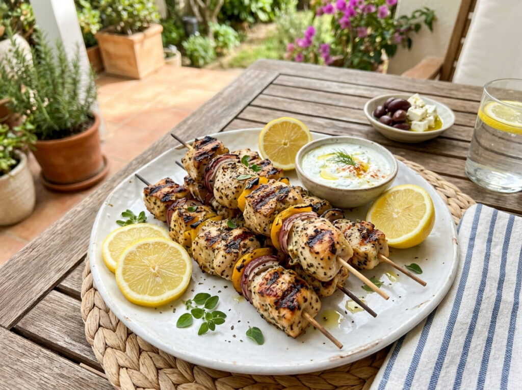 Greek Lemon Chicken Skewers on the Stovetop