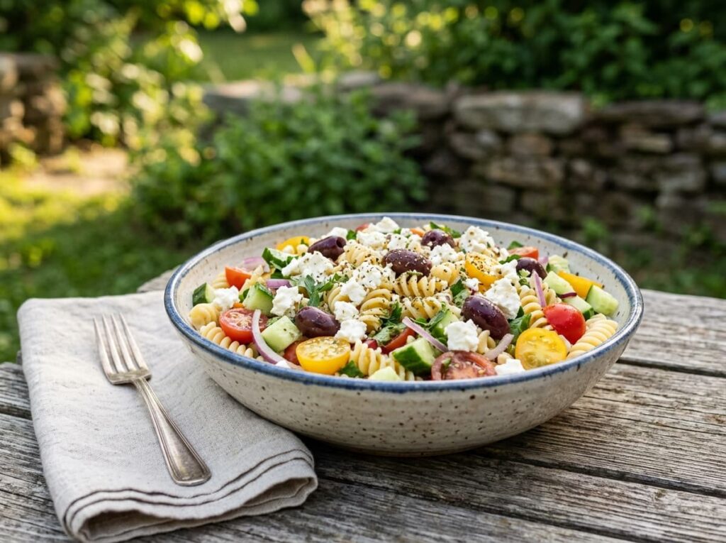 Greek Pasta Salad With Feta, Cucumber, and Olives