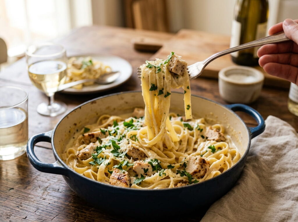 One Pot Creamy Chicken Alfredo Pasta