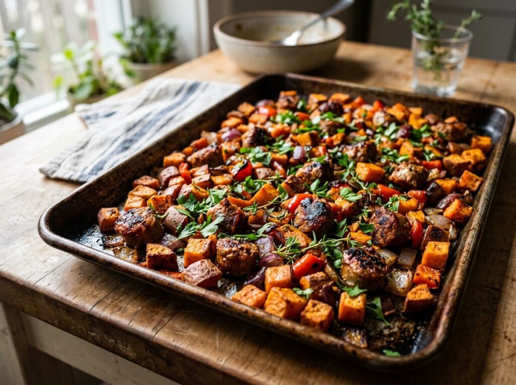 Roasted Sausage and Sweet Potato Hash