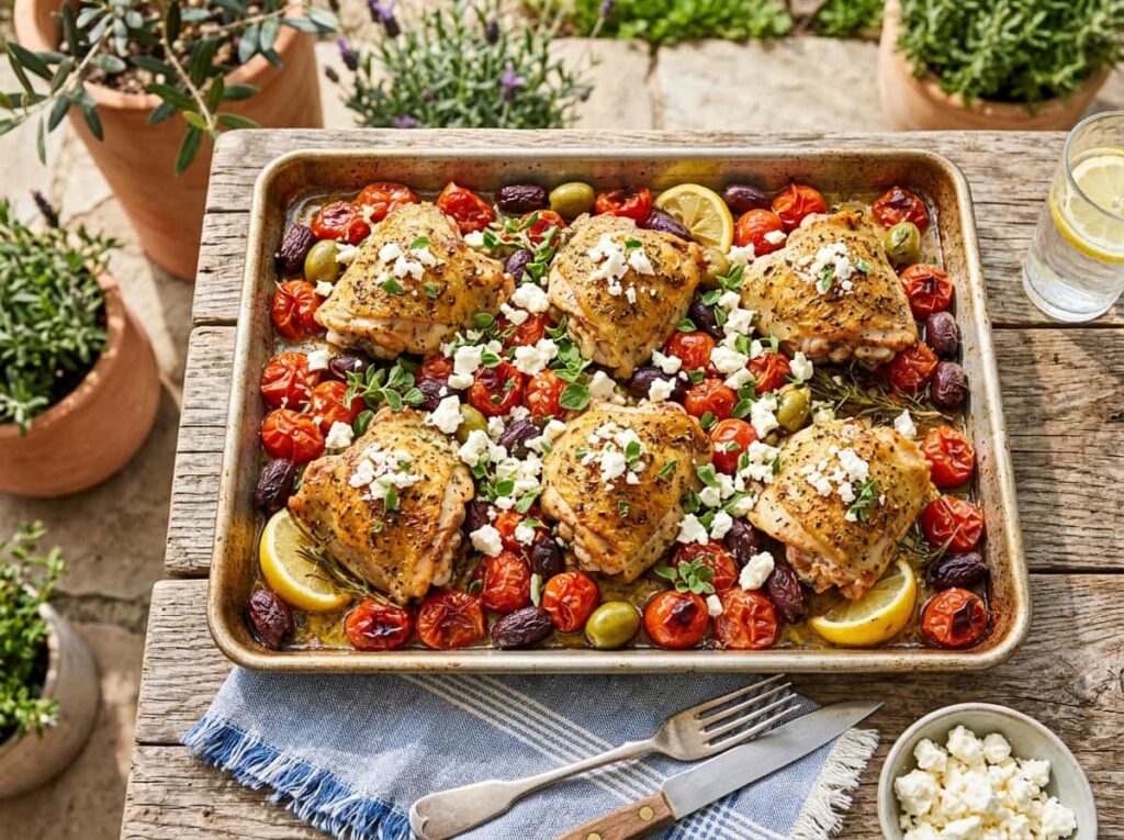 Sheet Pan Greek Chicken With Tomatoes and Olives