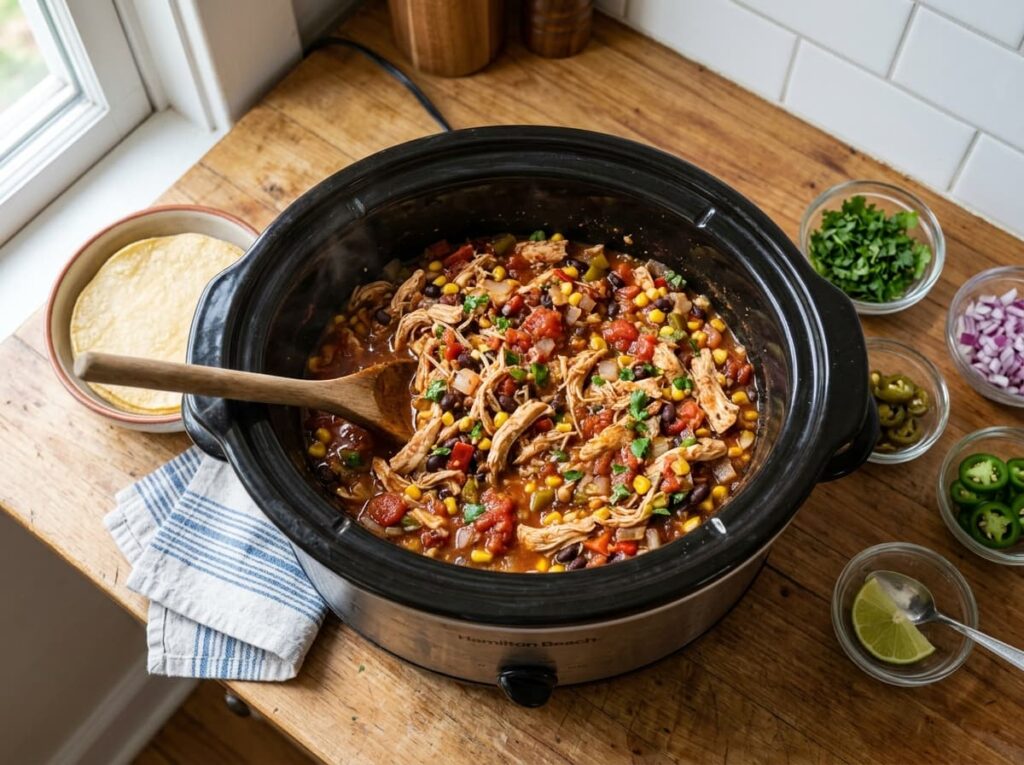 Building a Three Ingredient Crockpot Chicken Taco Dinner Straight From the Pantry Shelf