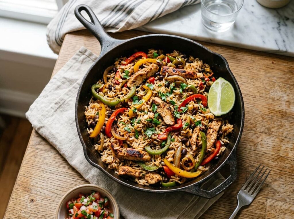 Skillet Chicken Fajita Rice Bowl