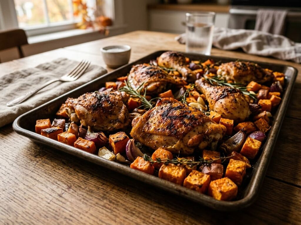 A Sweet and Smoky Sheet Pan Chicken and Sweet Potato Dinner for Cooler Nights