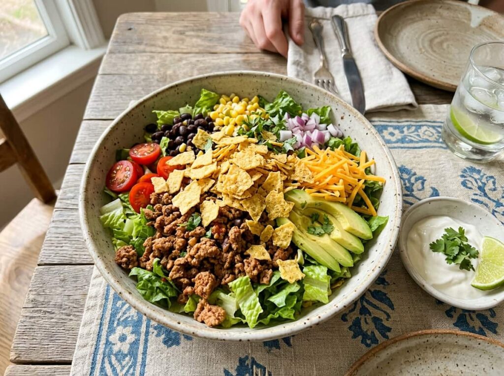 Southwest Turkey Taco Salad With Crushed Tortilla Chips