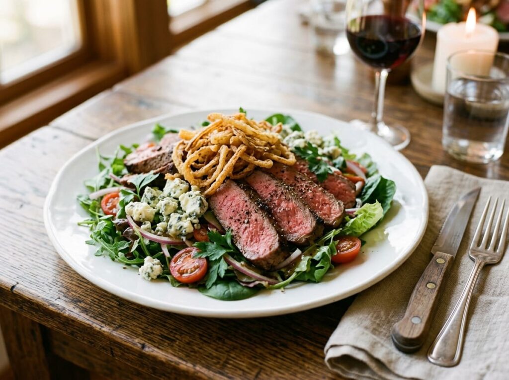 Steak Salad With Blue Cheese and Crispy Onions