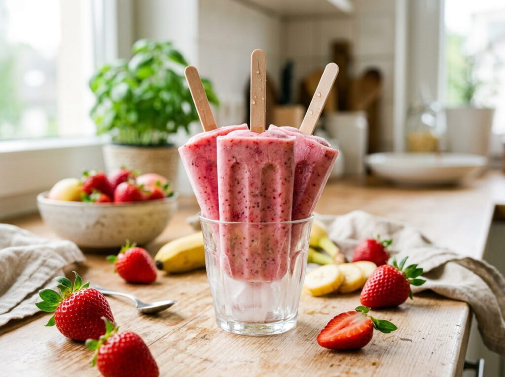 Strawberry Banana Yogurt Popsicles