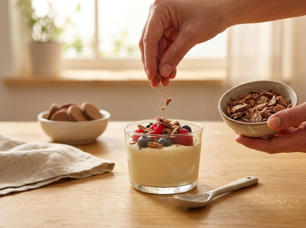 Topping Each Cup With Crushed Wafers Right Before Serving, Not Before