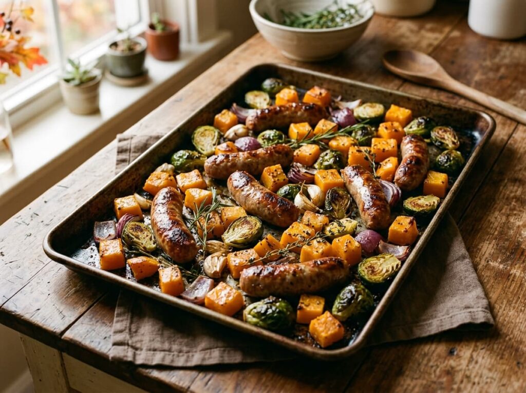 One Pan Sausage and Roasted Fall Vegetables